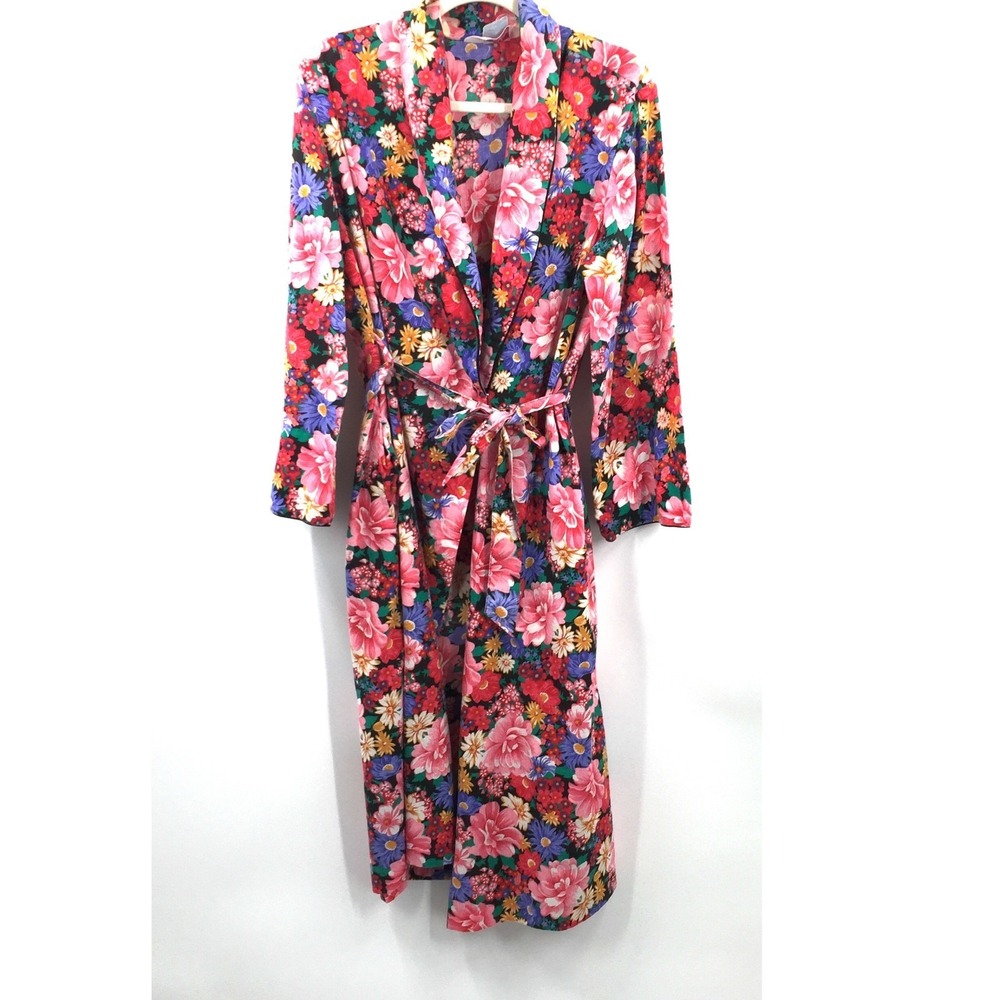 Vintage Evelyn‎ Pearson bright floral robe cotton house dress grandma M made USA
